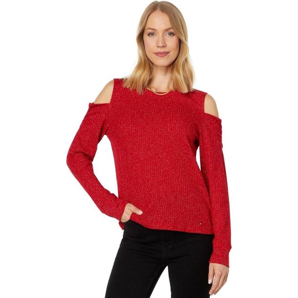 Tommy Hilfiger Tops - NWT Tommy Hilfiger Waffled Cold-Shoulder Shirt J2IH6834 XL Scarlet Red / Gold